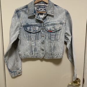 Vintage Jordache Denim Jean Jacket Womens Medium Cropped Light Wash Bow Buttons